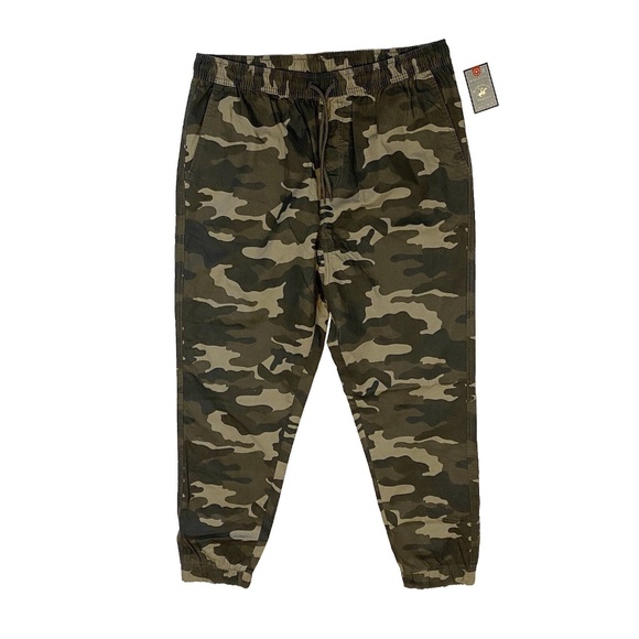 Beverly Hills Polo Club Men Size L Camo Jogger Pants Elastic Waist Drawstring